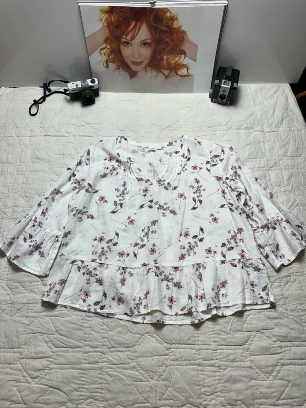 GAP Floral Cotton Peplum Top M Cottagecore Romantic Boho Prairie Blouse
